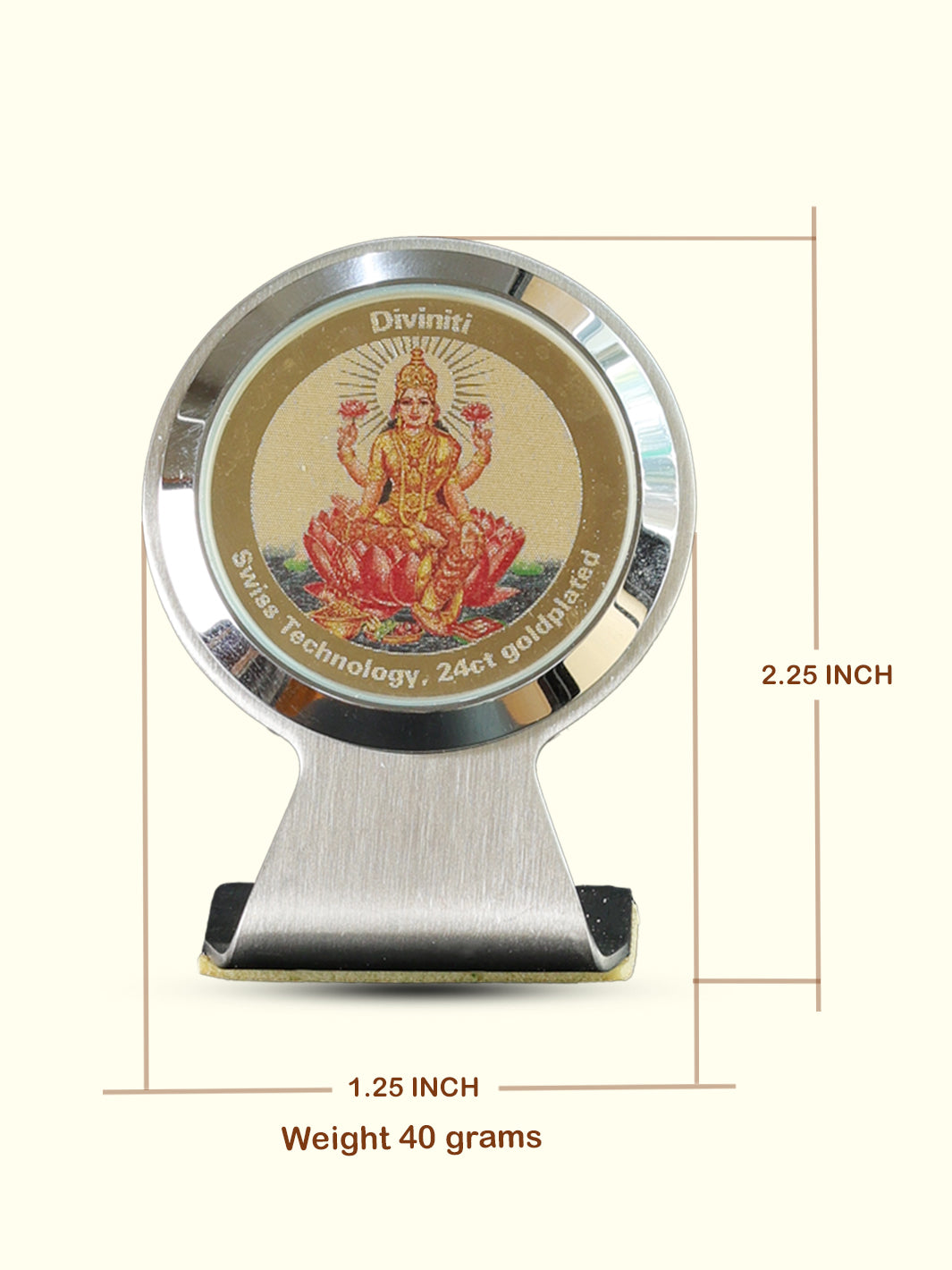 2.25" Dhana Lakshmi for Car Dashboard (Gold Plated Steel Frame)