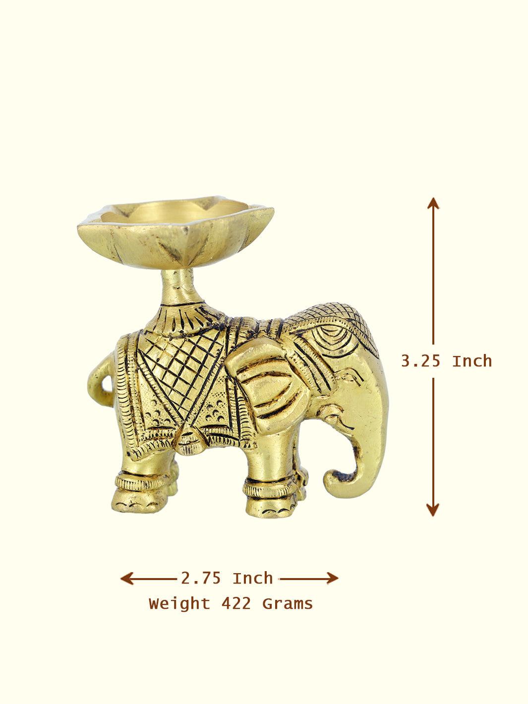 3.25" Elegant Brass Elephant Deepam