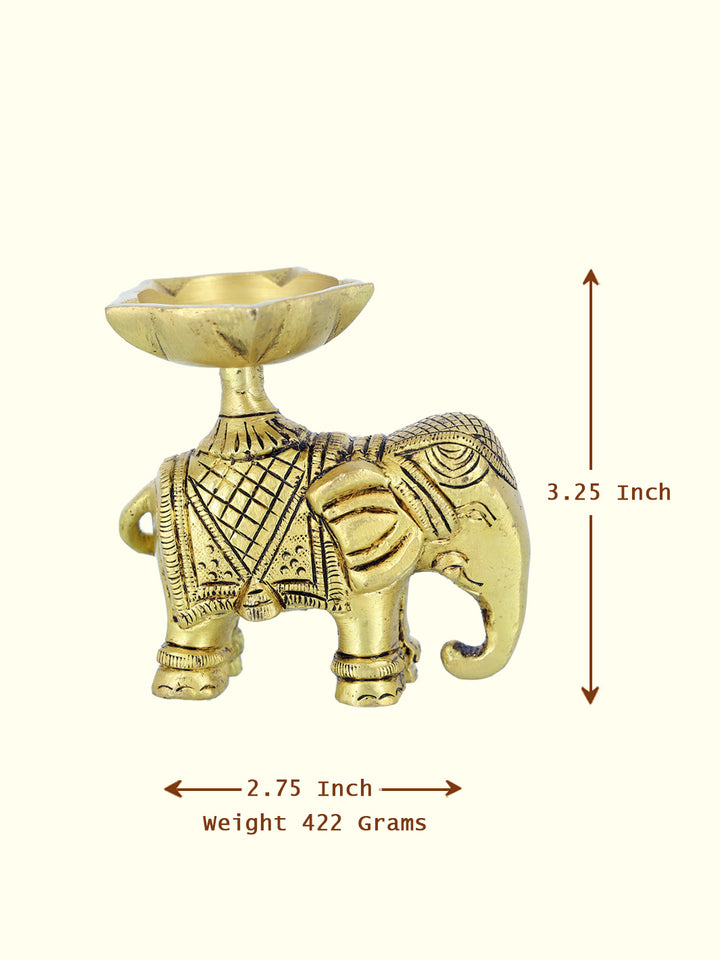 3.25" Elegant Brass Elephant Deepam