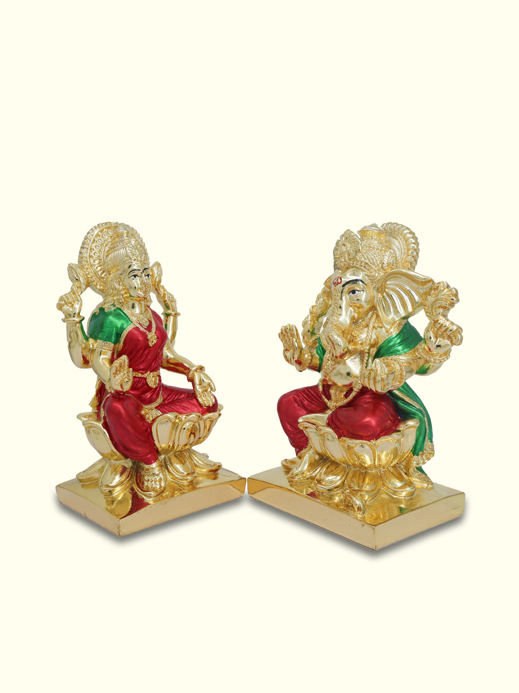 6.5" Ganapathy and Lakshmi Sitting on Lotus (Gold Colour)