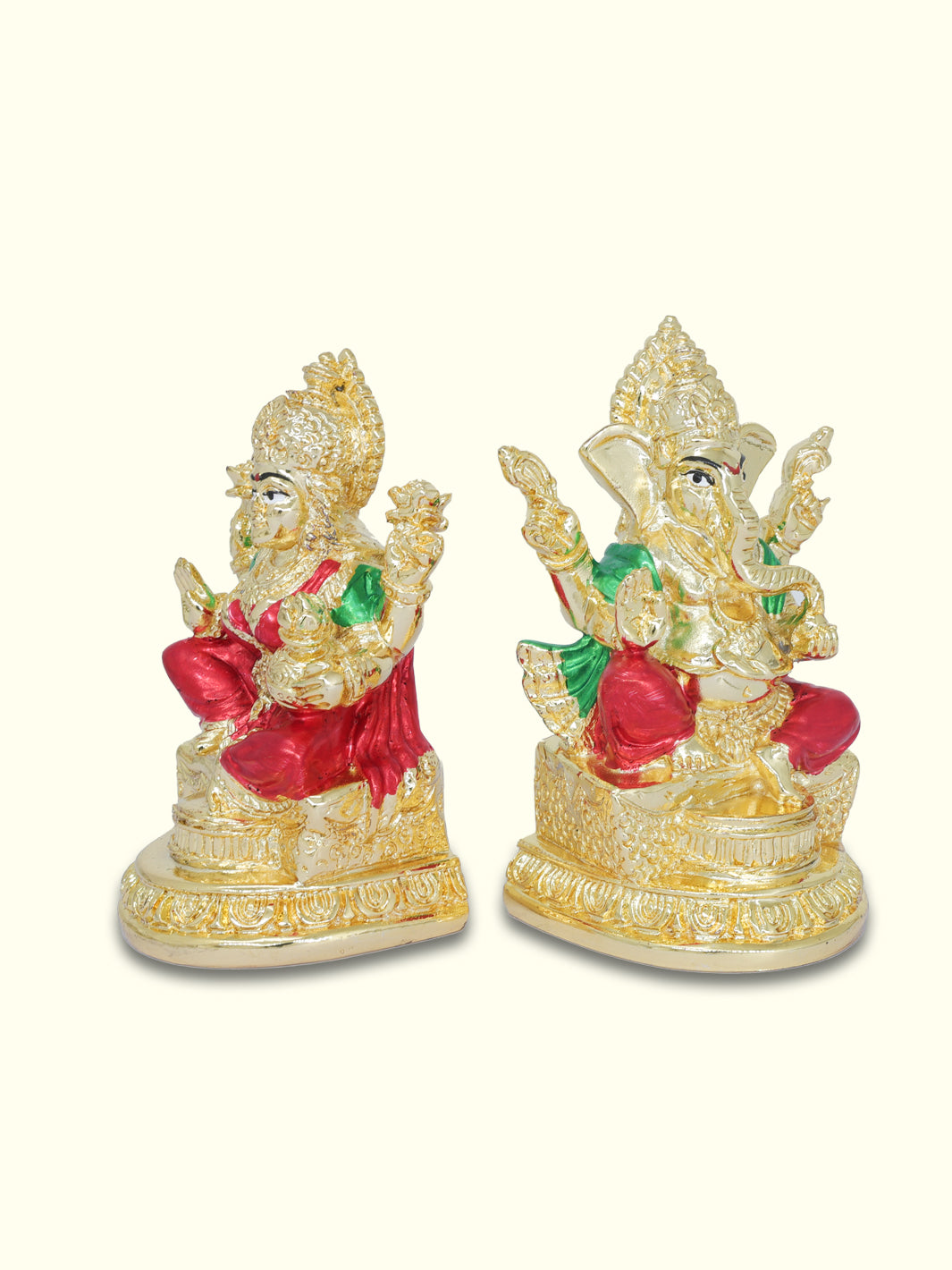 4.25" Ganapathy and Lakshmi Sitting on Throne (Gold Colour)