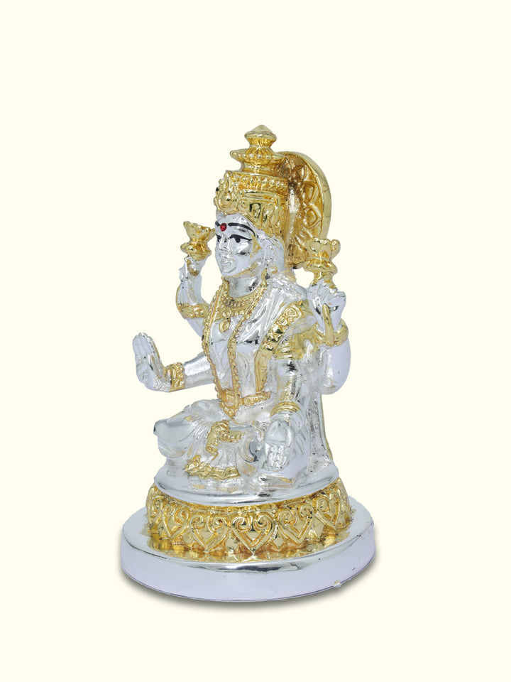 4.25" Lakshmi Sitting on Throne (Silver with Gold Colour)