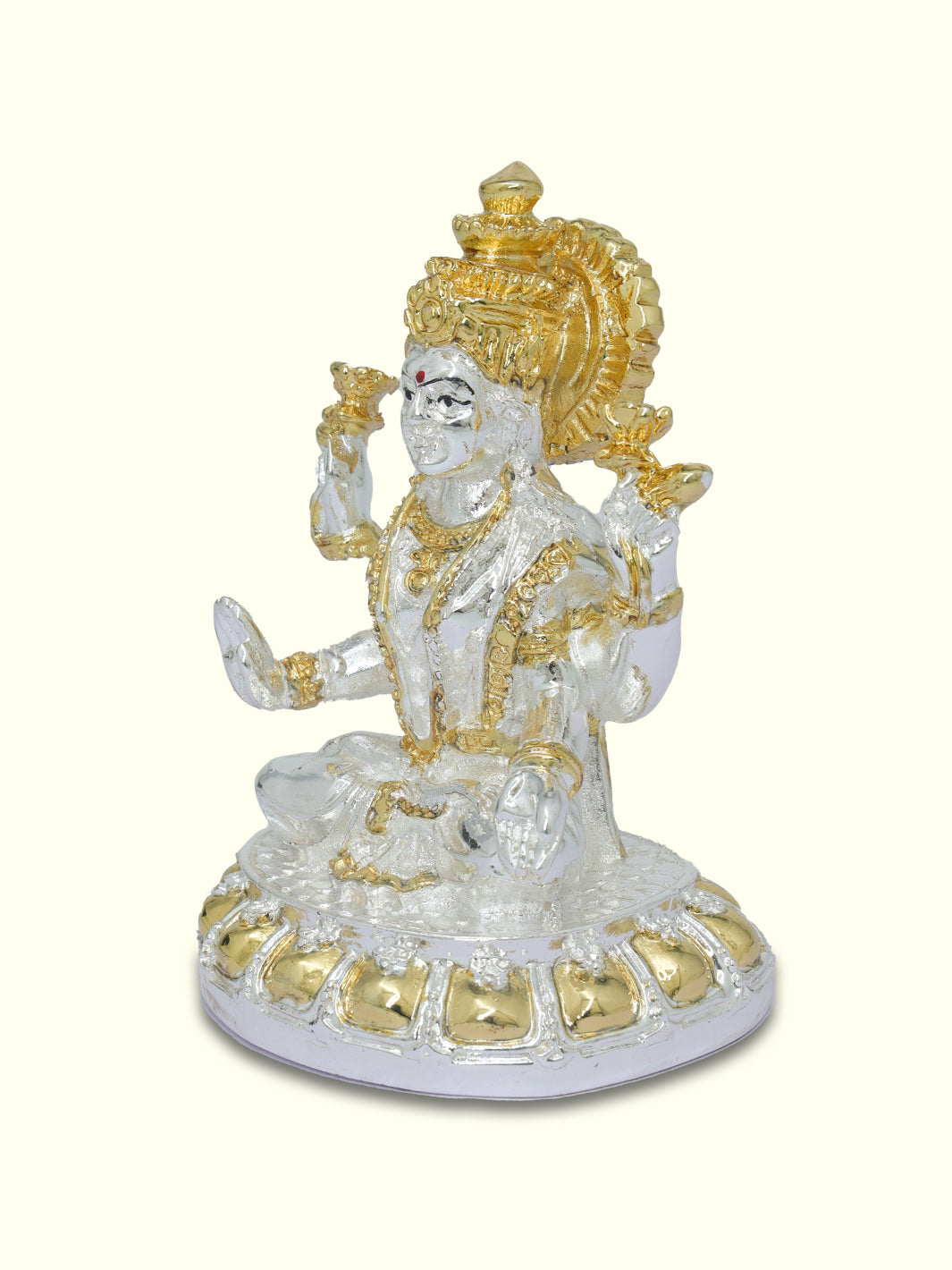 3.75" Lakshmi Sitting on Throne (Silver with Gold Colour)