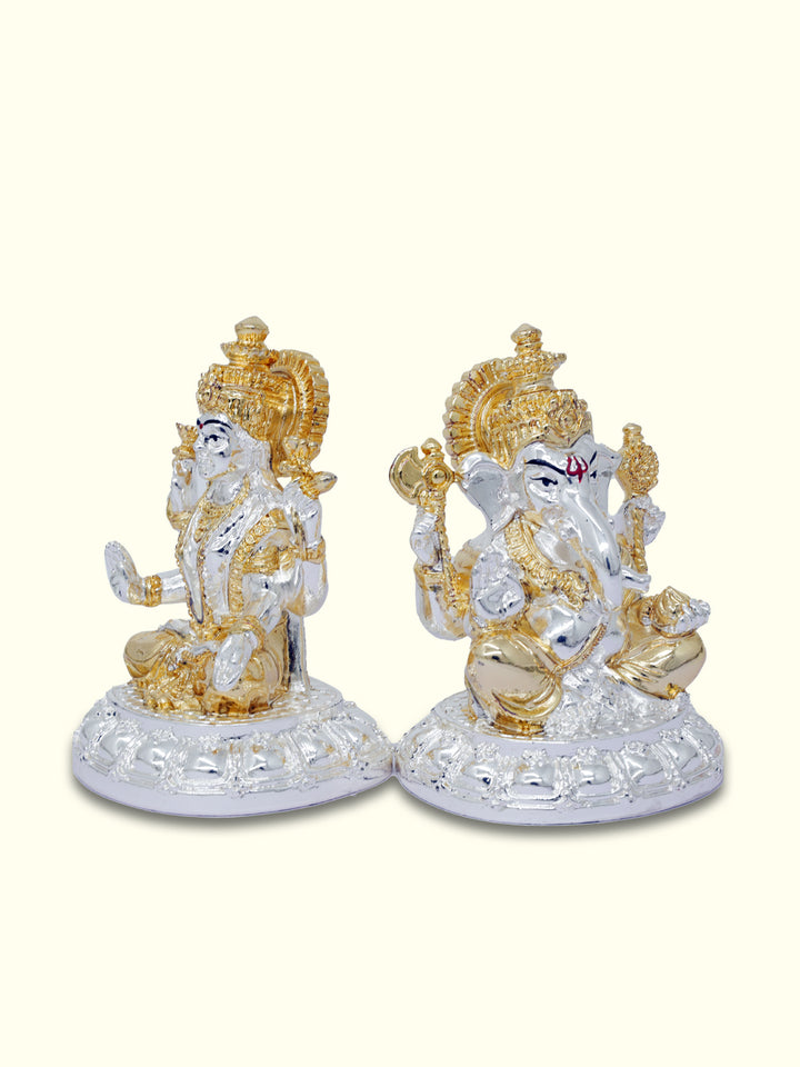 4" Lakshmi and Ganapathy Sitting on Throne (Gold with Silver Colour)