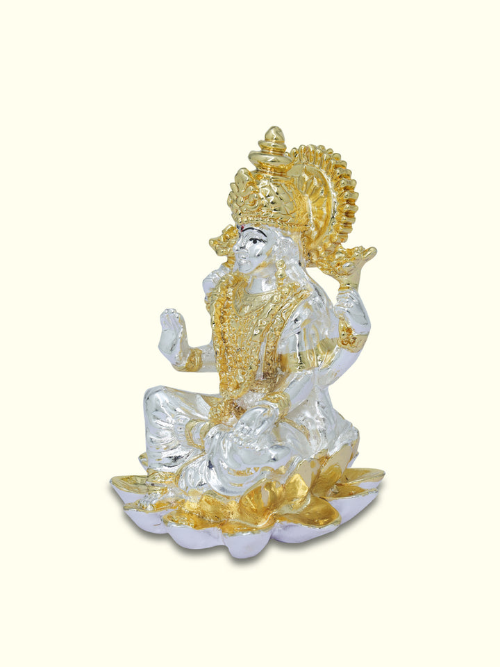 3.75" Lakshmi Sitting on Lotus (Silver with Gold Colour)