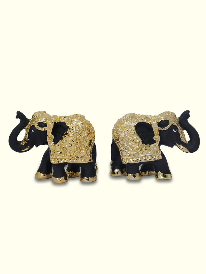 4" Wide Elephant Pair Statue (Black with Gold Colour)