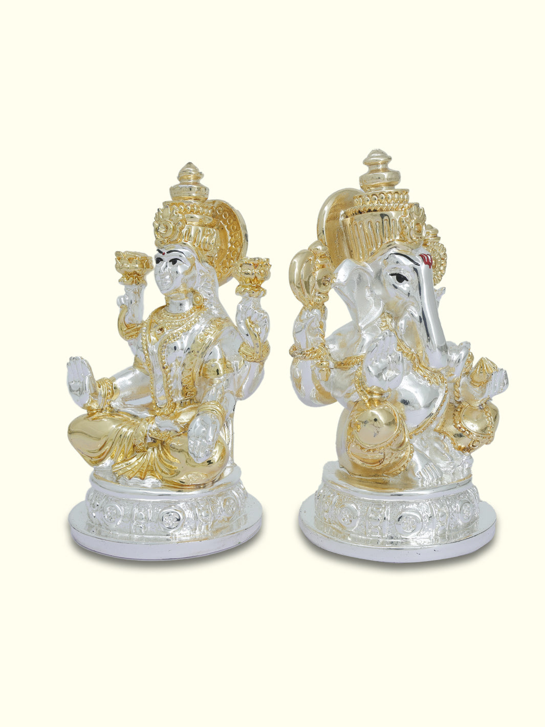 5" Ganapathy and Lakshmi Sitting on Throne (Gold with Silver Colour)