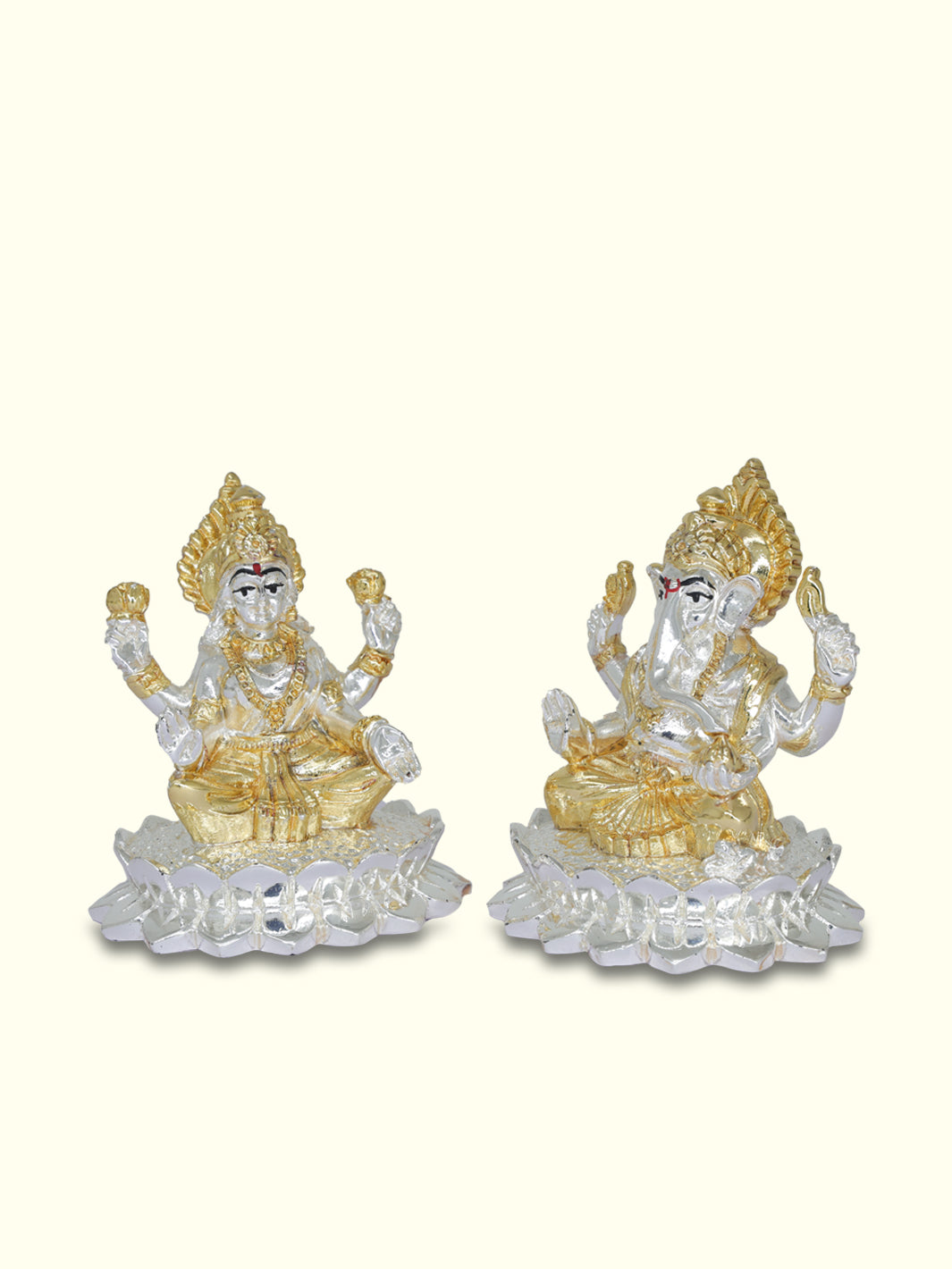 2.75" Lakshmi and Ganapathy Sitting on Lotus (Gold with Silver Colour)