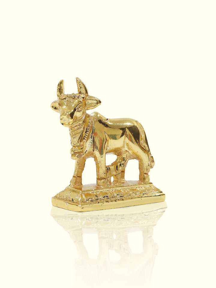 1.8" Brass Gold Square Cow with Calf Idol