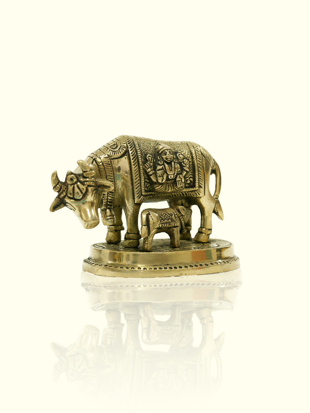 2.6" Brass Cow with Calf Idol