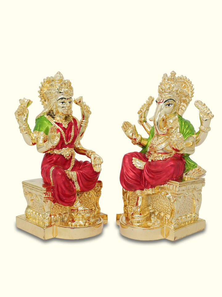 5" Lakshmi and Ganapathy Sitting on Throne (Gold Colour)