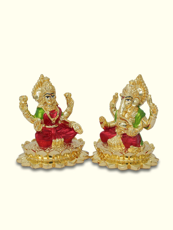 2.75" Lakshmi and Ganapathy Sitting on Throne (Gold Colour)