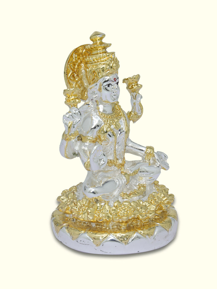 4" Lakshmi Sitting on Throne (Silver with Gold Colour)