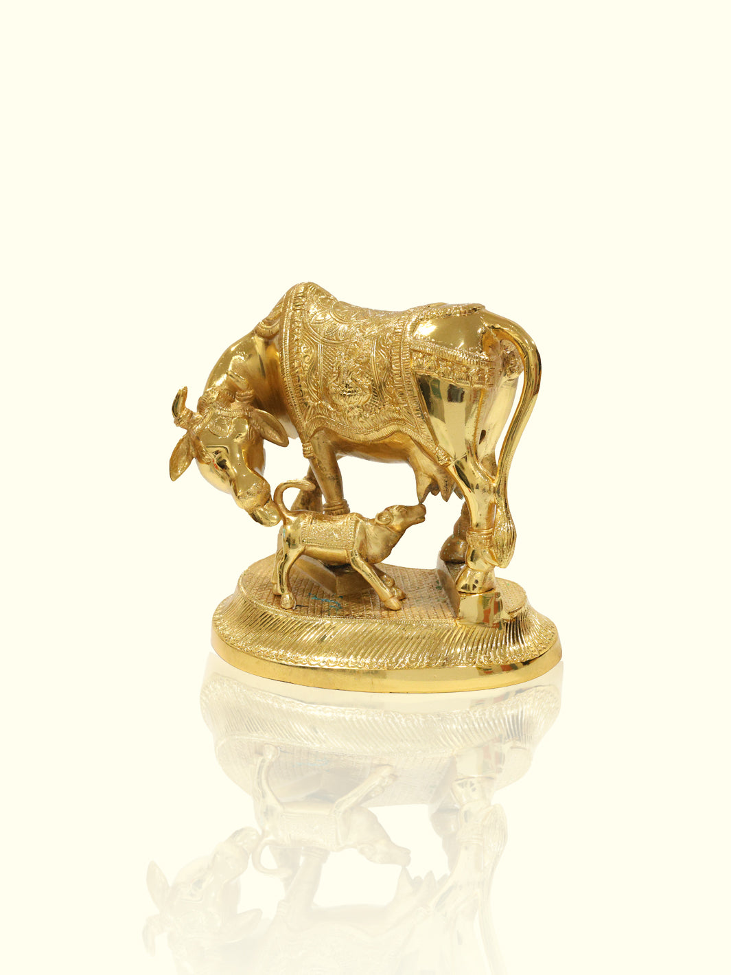 9" Brass Gold Cow with Calf Idol