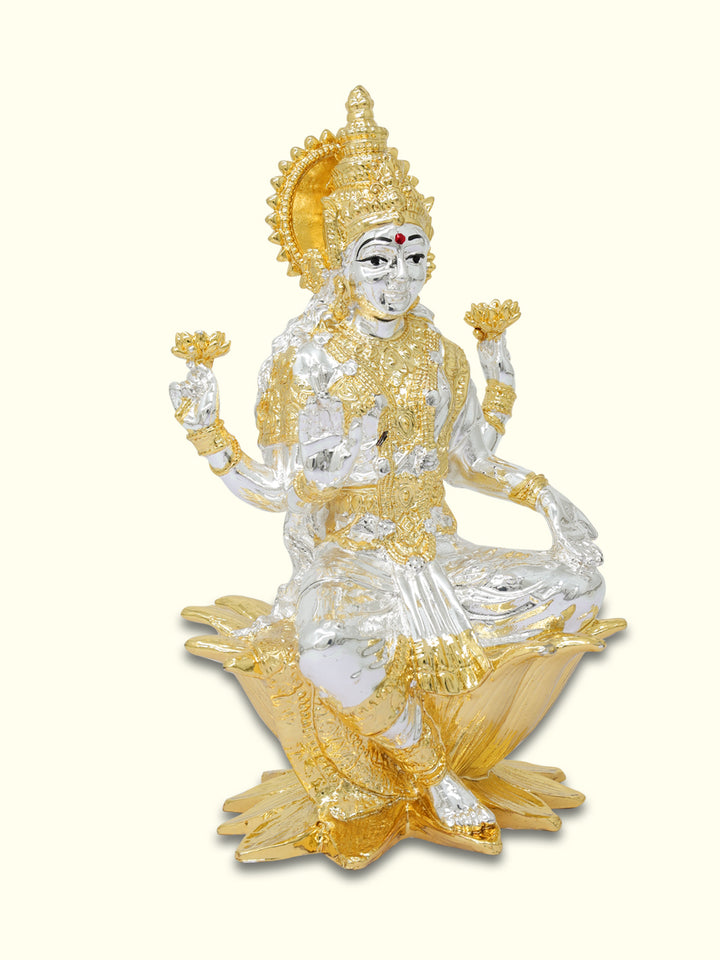 7" Lakshmi Sitting on Lotus (Gold with Silver Colour)