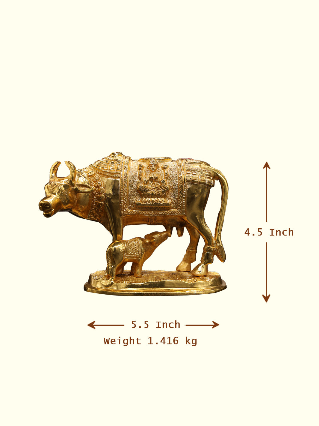 4.5" Brass Cow with Calf Idol