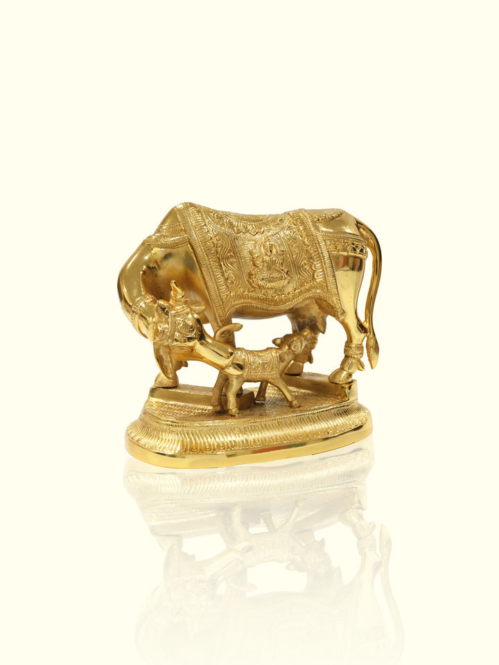 7.5" Brass Gold Cow with Calf Idol