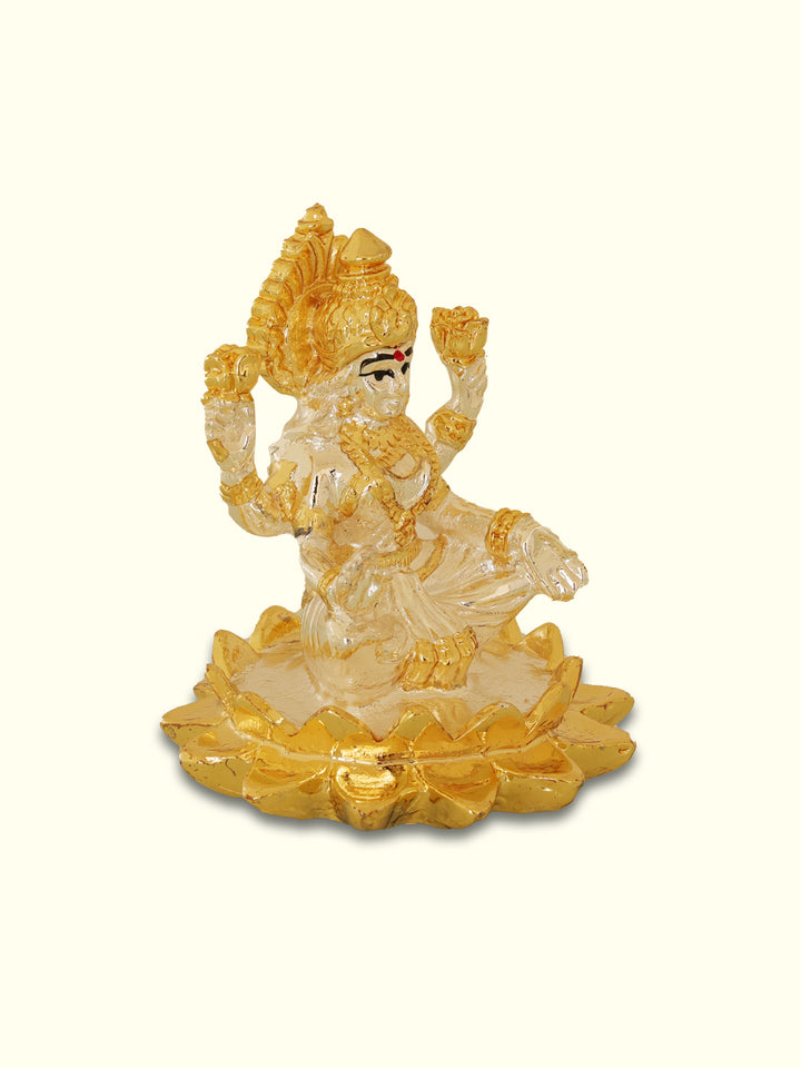 3" Lakshmi Devi with White Sari Sitting on Lotus