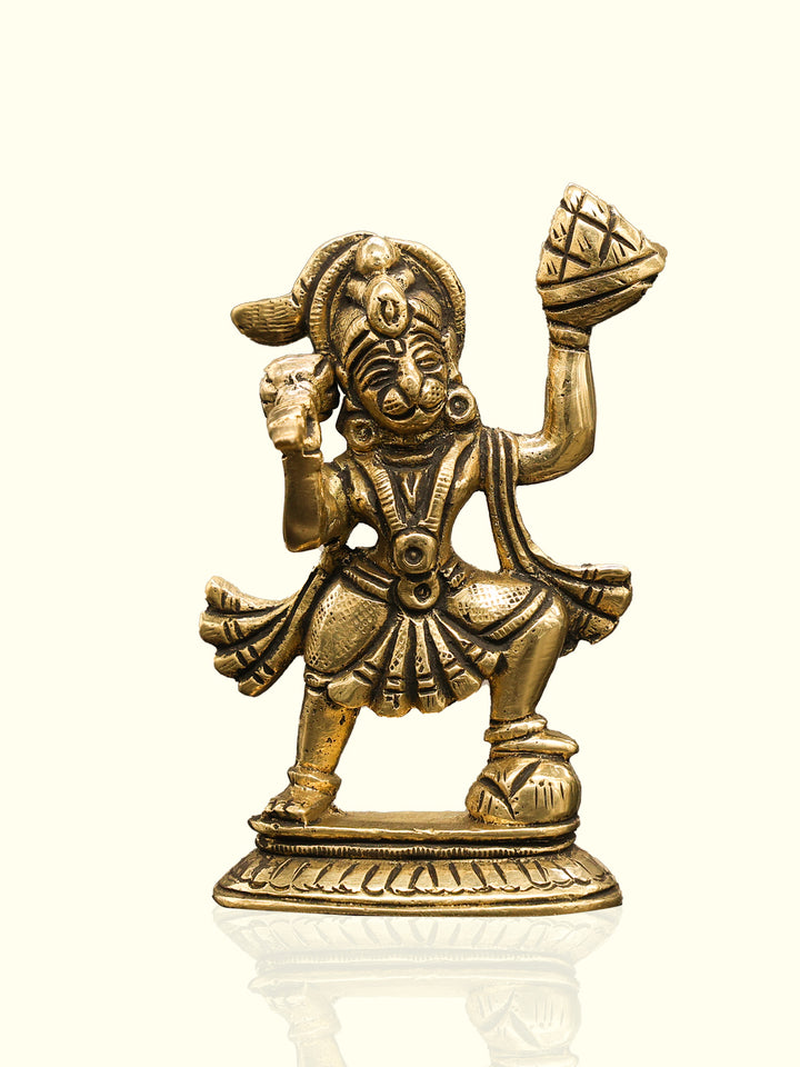 3.5" Brass Hanuman Idol Holding Sangeevi Hill