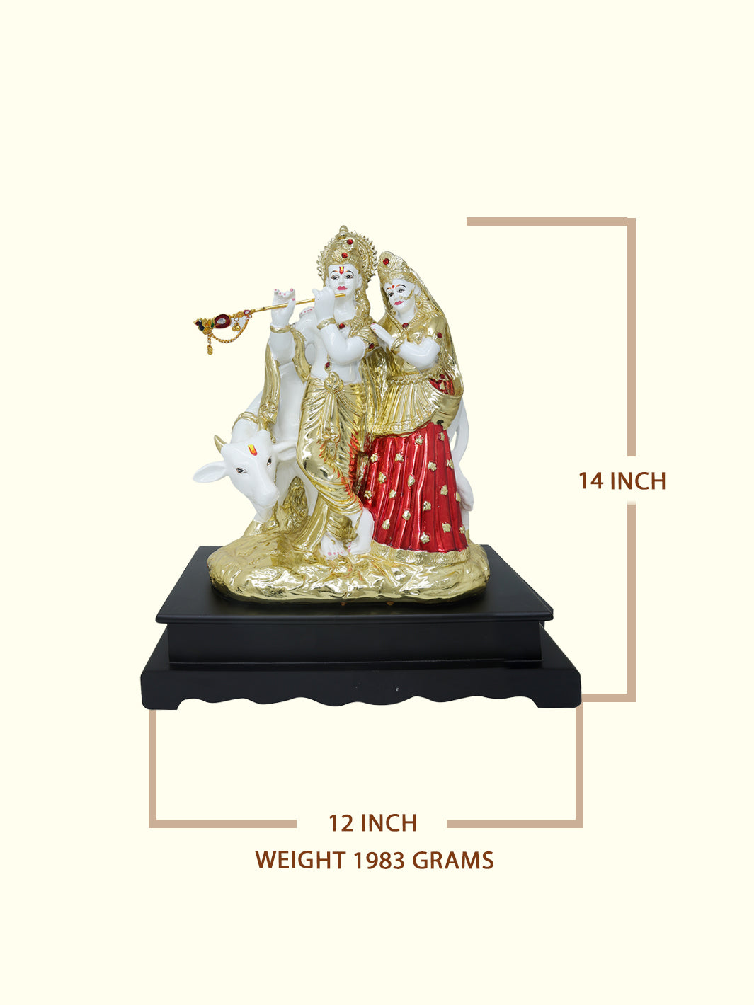 14" Radha Krishna with Go Matha in Standing Position (White with Gold Colour)