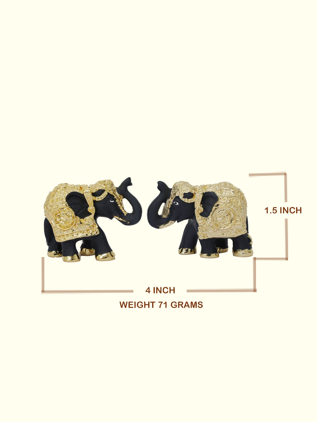 4" Wide Elephant Pair Statue (Black with Gold Colour)