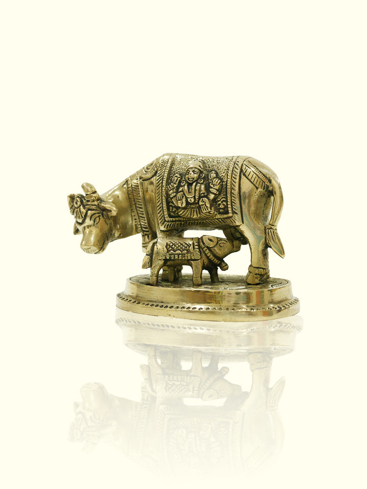 2.6" Brass Cow with Calf Idol