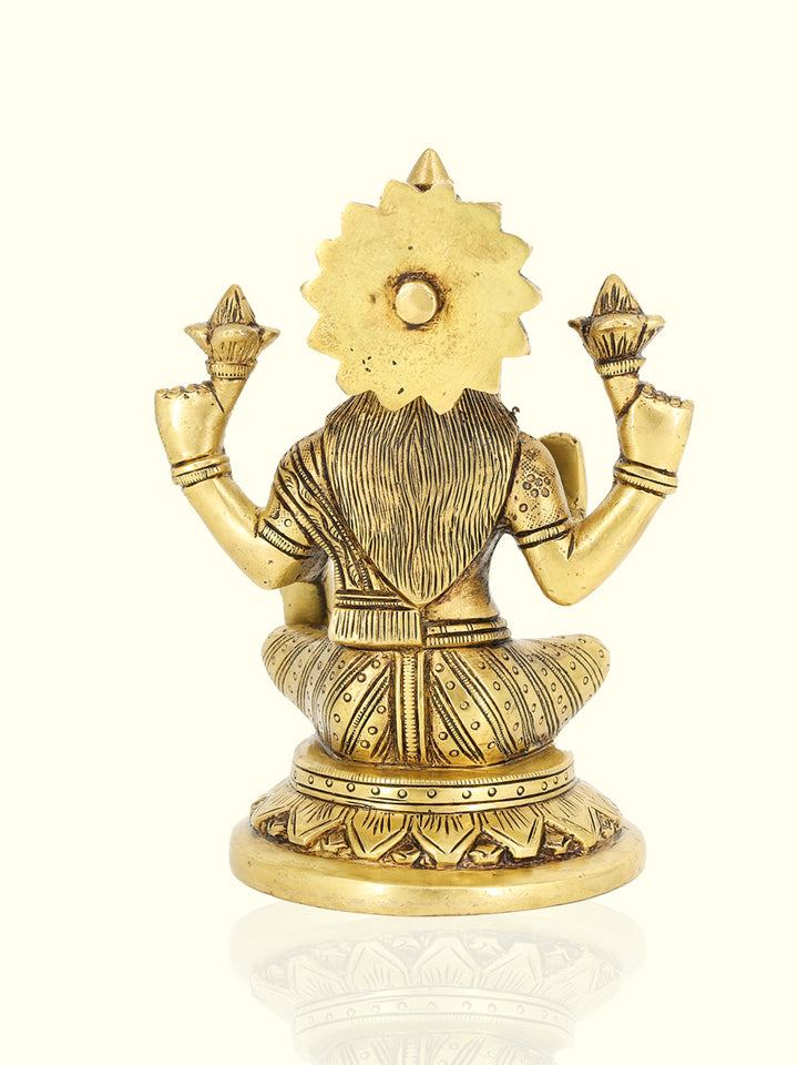 5” Majestic Brass Round Base Yellow Antique Lakshmi Idol