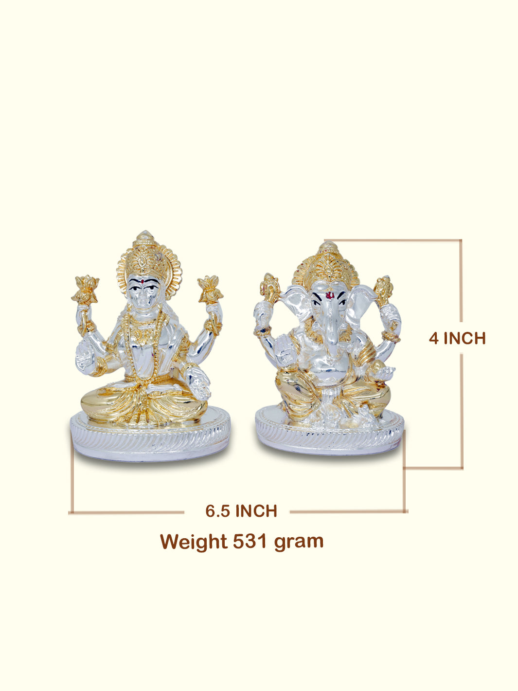 4" Ganapathy and Lakshmi (Gold with Silver Colour)