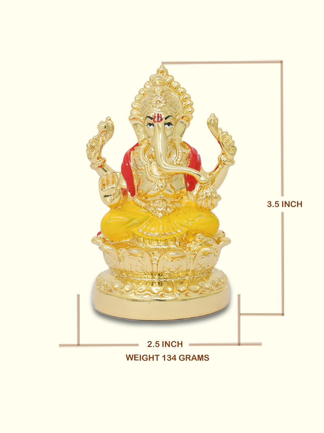 3.5" Ganapathy Sitting on Lotus (Gold Colour)