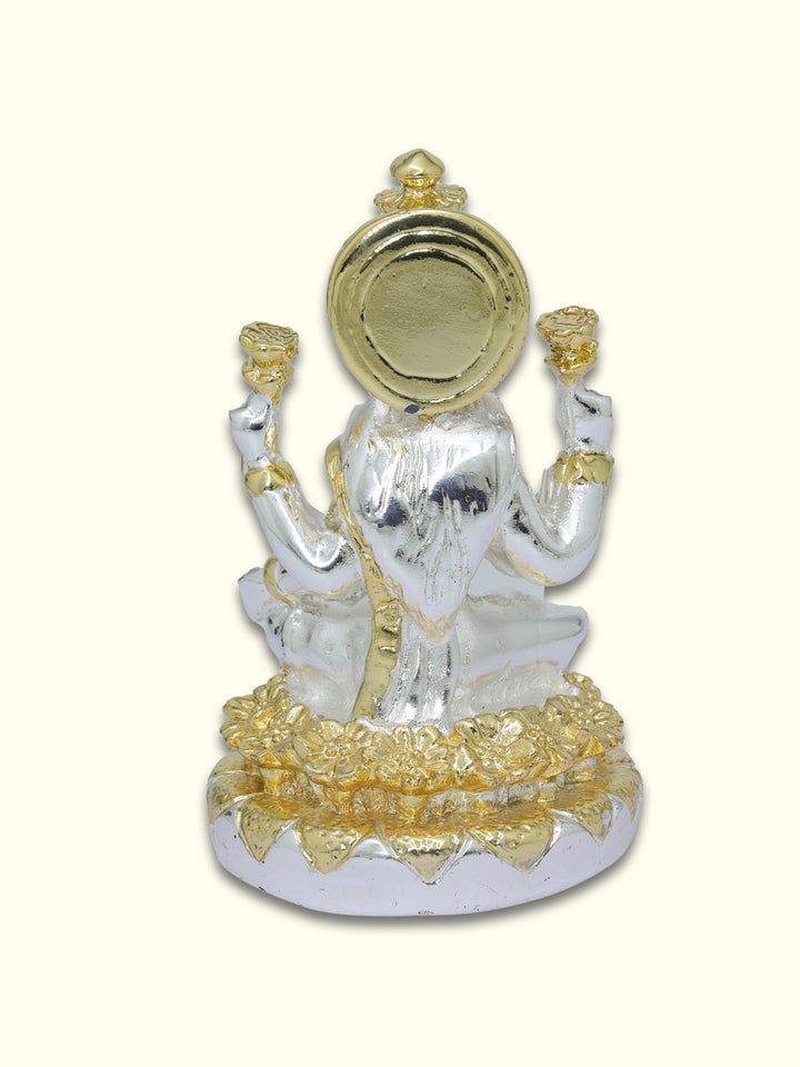 4" Lakshmi Sitting on Throne (Silver with Gold Colour)