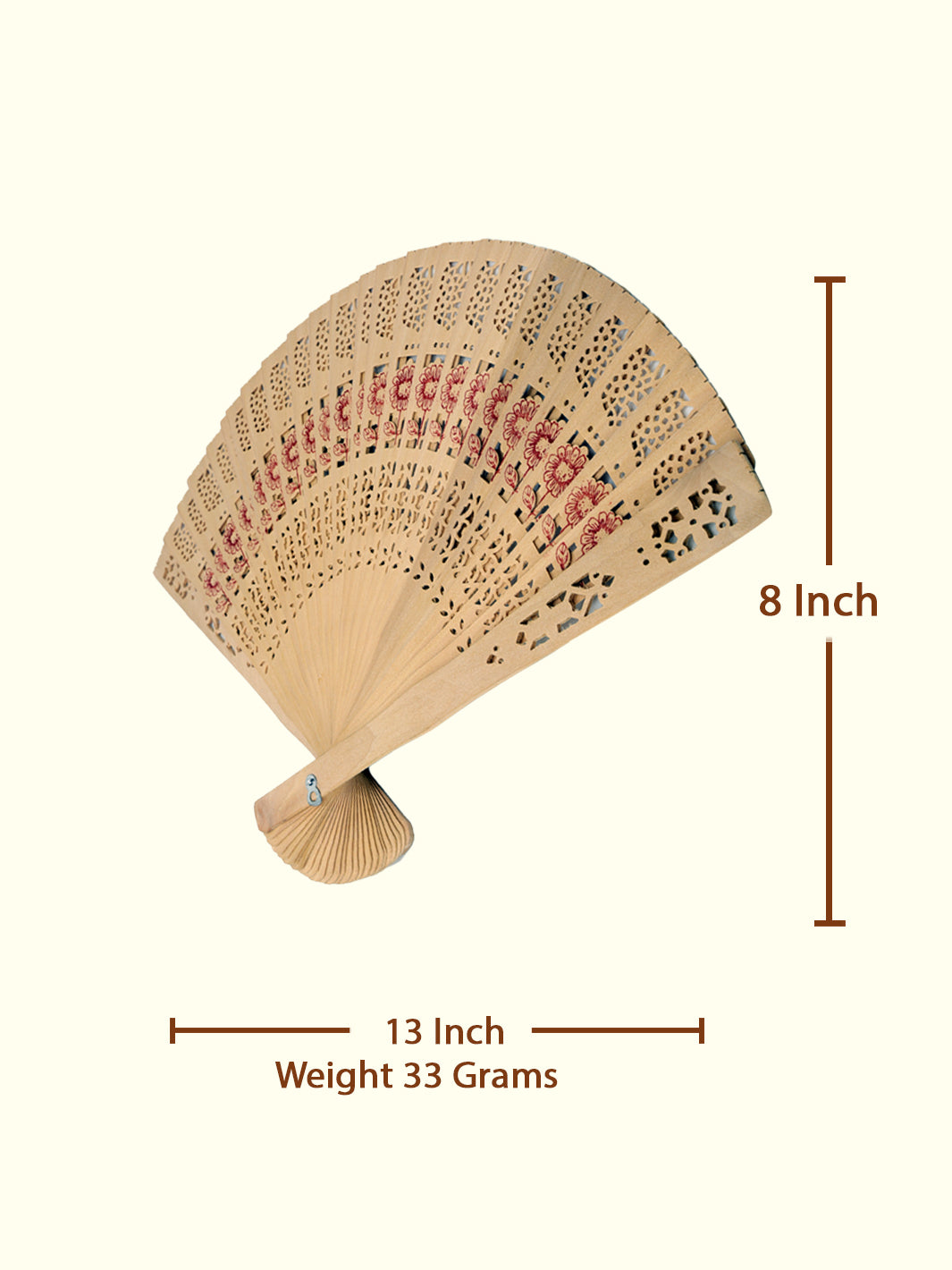 13" Wide Handmade Wooden Folding Fan