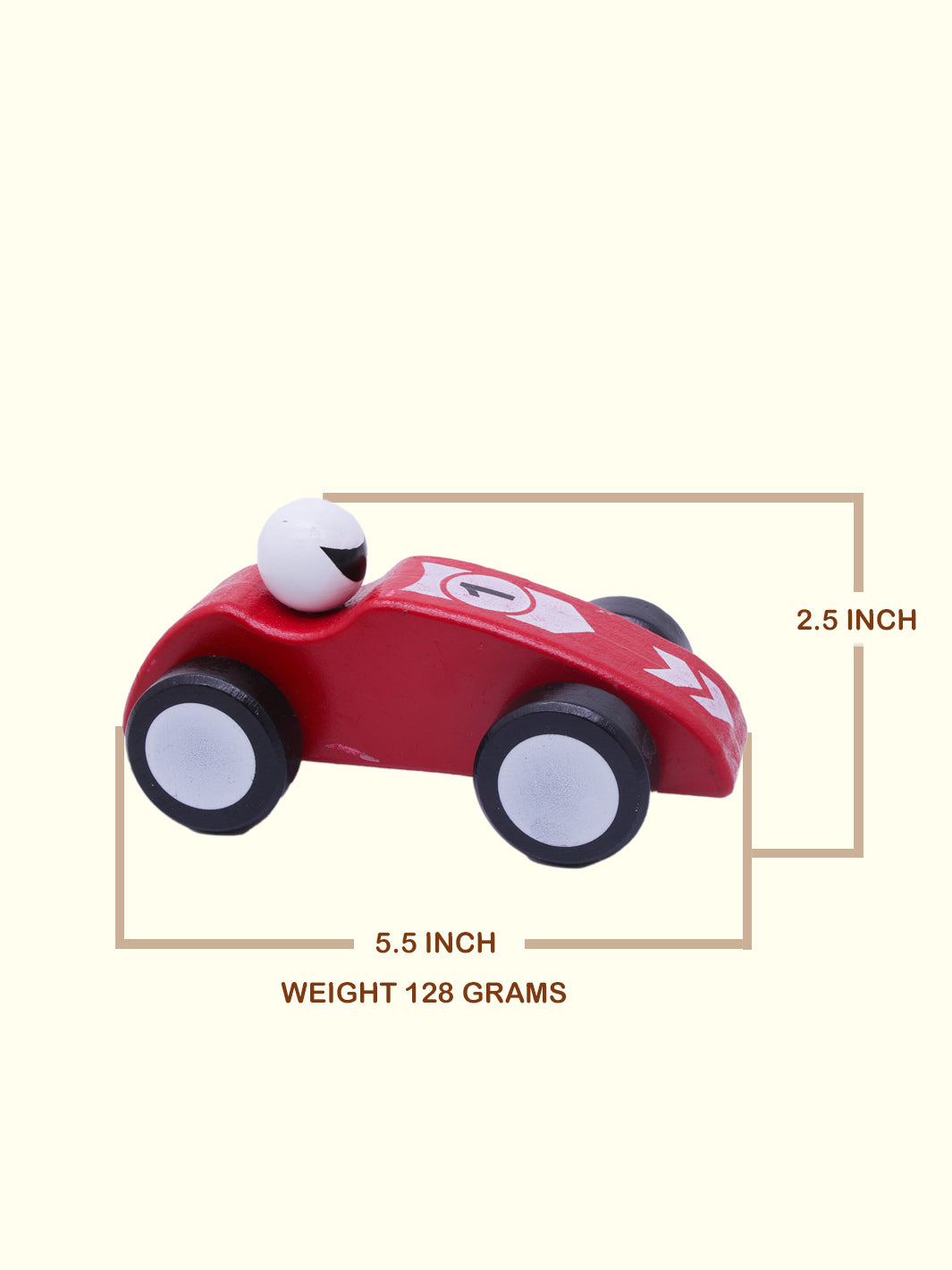 5.5" அகலமான மர ரேஸ் கார் பொம்மை