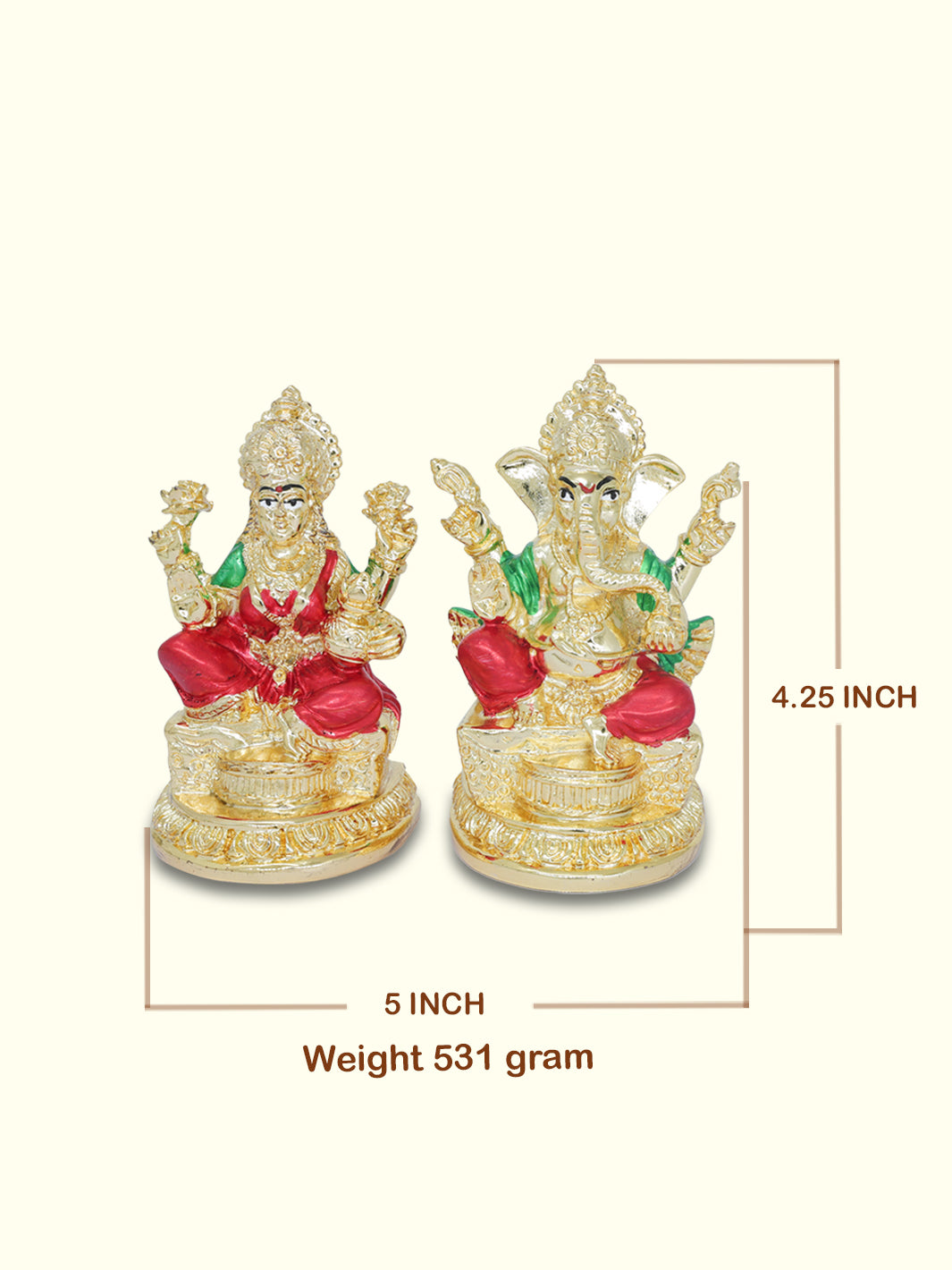 4.25" Ganapathy and Lakshmi Sitting on Throne (Gold Colour)