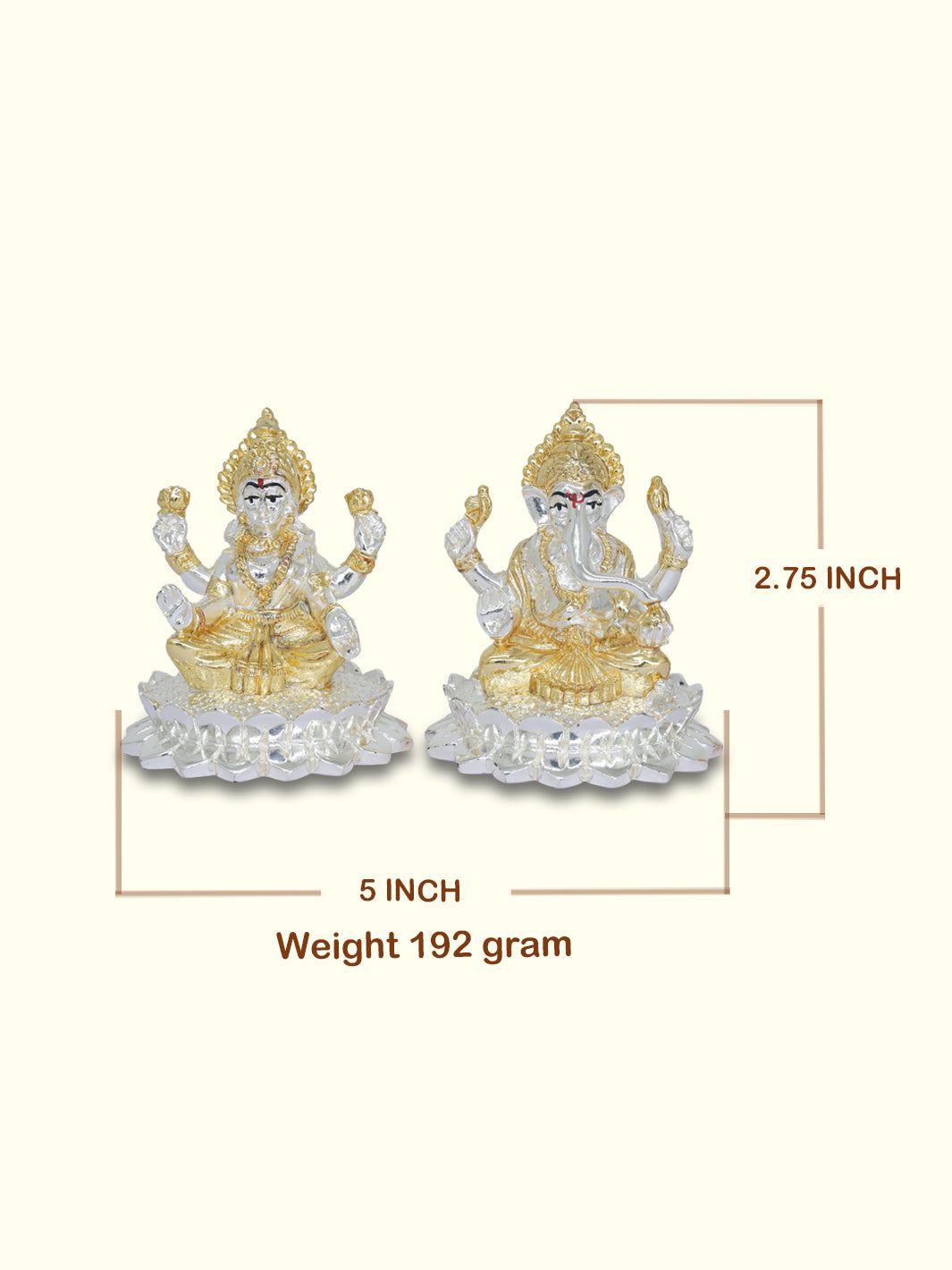 2.75" Lakshmi and Ganapathy Sitting on Lotus (Gold with Silver Colour)