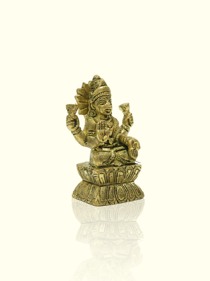 3.8" Brass Antique Square Base Lakshmi Idol