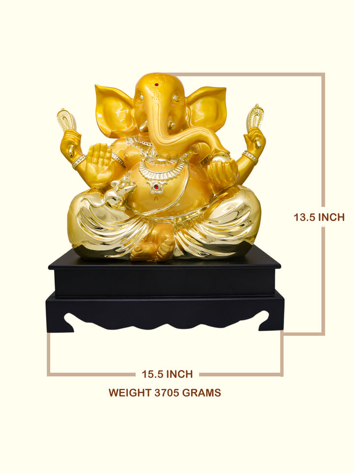 13.5" Ganapathy Statue in Sitting Position (Yellow with Gold Colour)