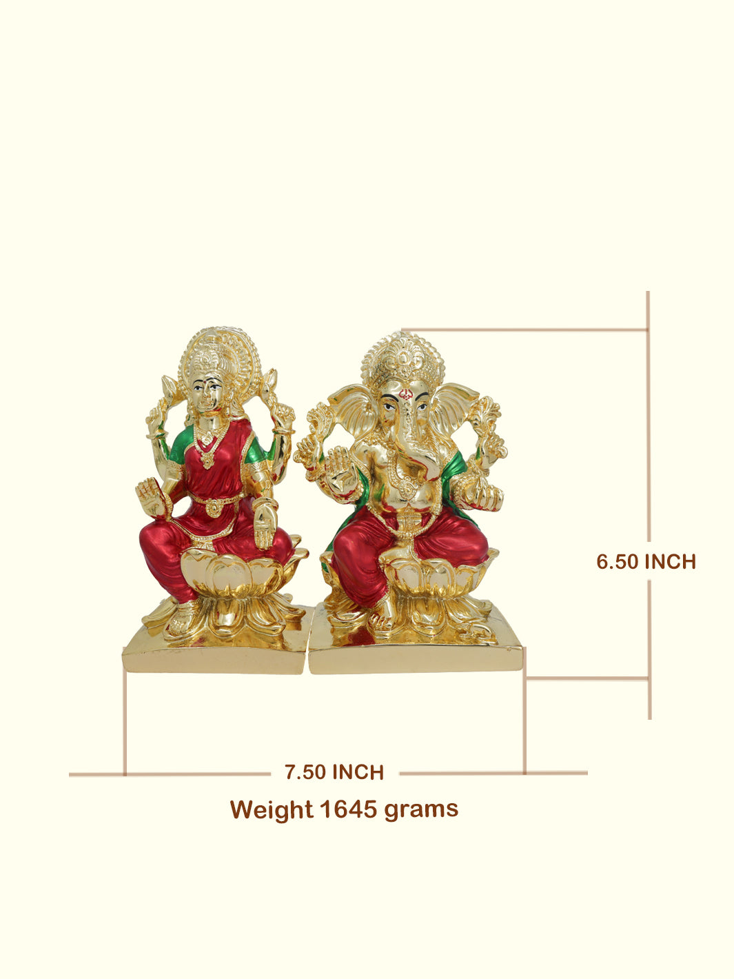 6.5" Ganapathy and Lakshmi Sitting on Lotus (Gold Colour)