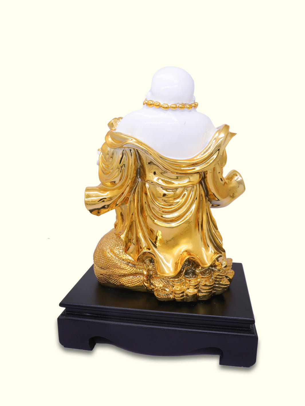 14" Laughing Budai Holding Ingot in Standing Position (White with Gold Colour)