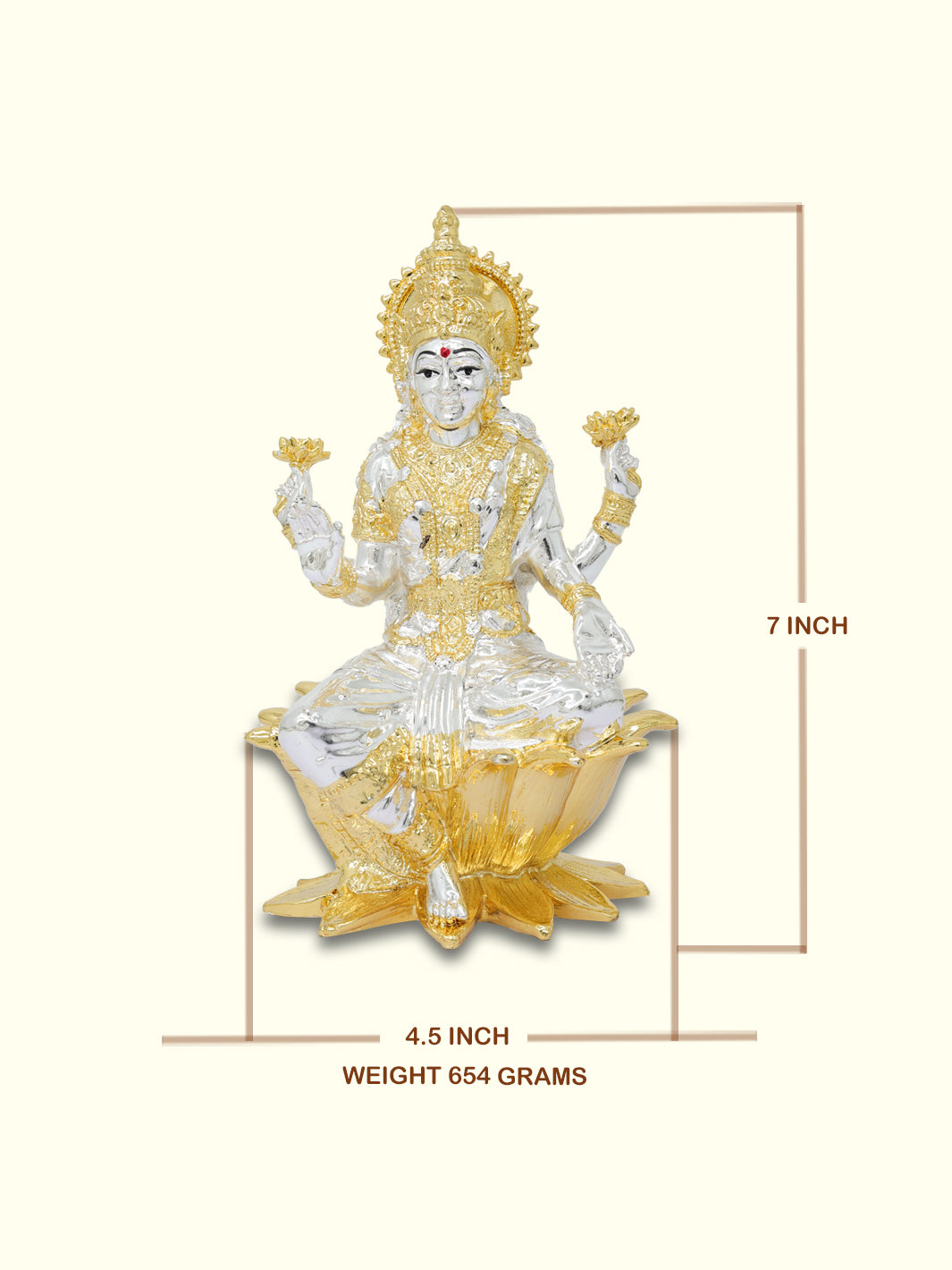 7" Lakshmi Sitting on Lotus (Gold with Silver Colour)