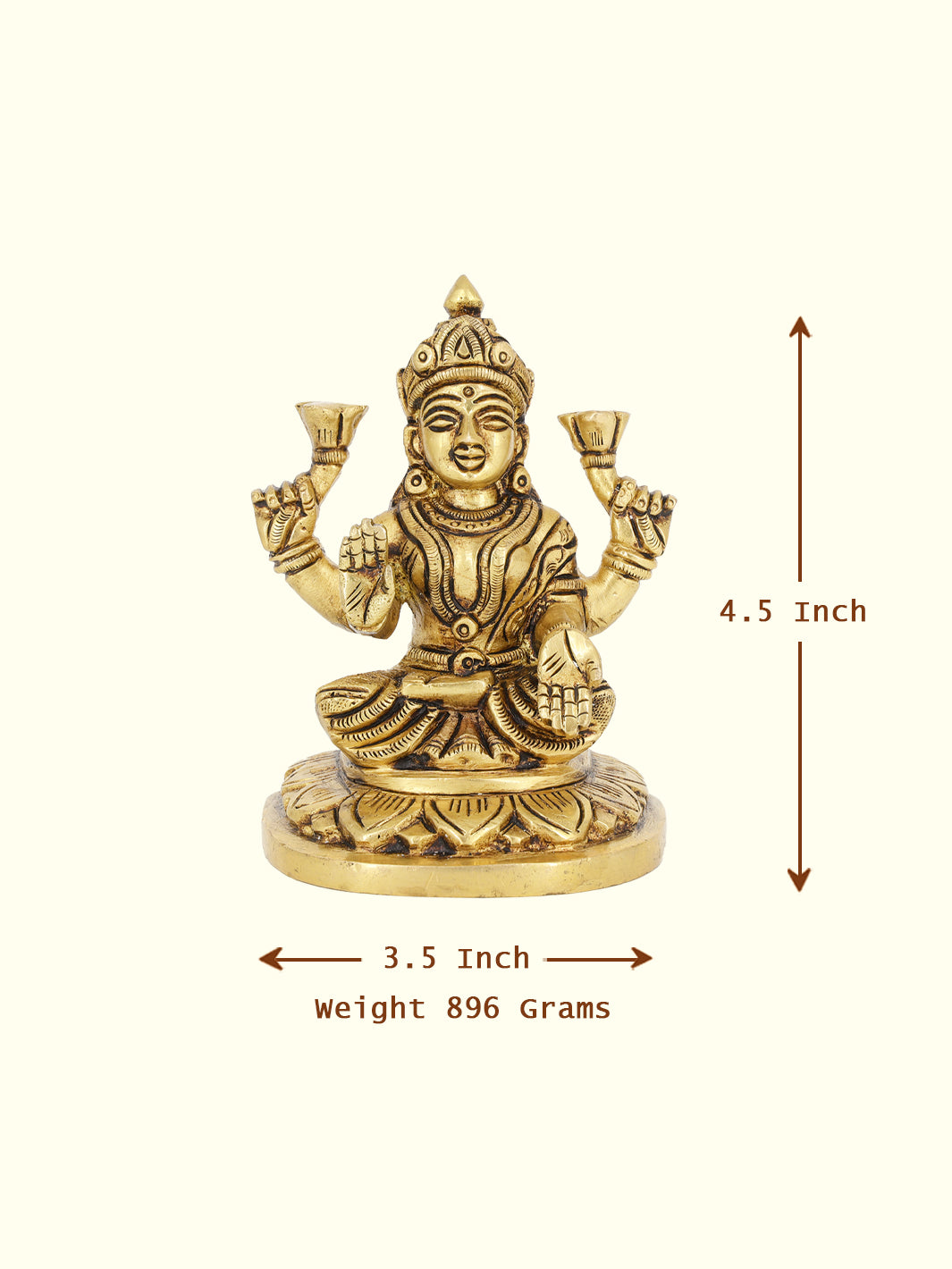 4.5” Graceful Brass Yellow Antique Half Round Base Lakshmi Idol