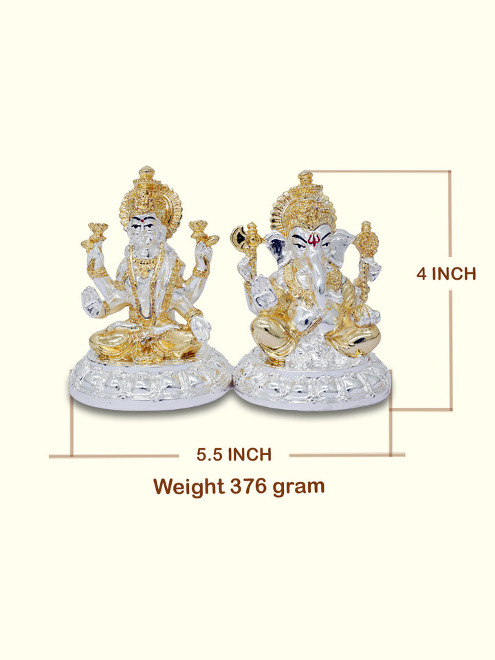 4" Lakshmi and Ganapathy Sitting on Throne (Gold with Silver Colour)