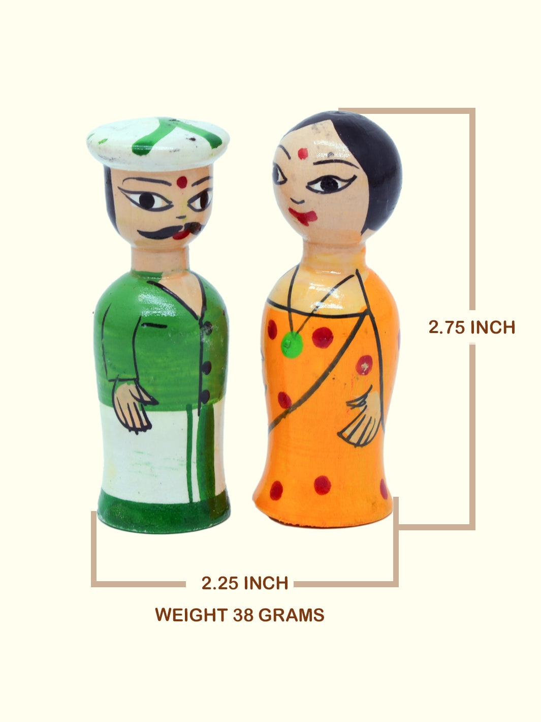 2.75" Traditional Indian Couple Wooden Peg Doll