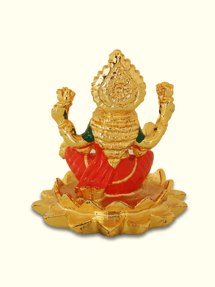 3" Gold Lakshmi with Red Sari Sitting on Lotus