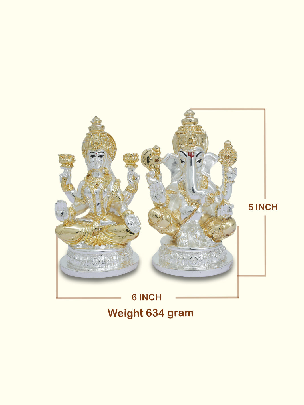 5" Ganapathy and Lakshmi Sitting on Throne (Gold with Silver Colour)