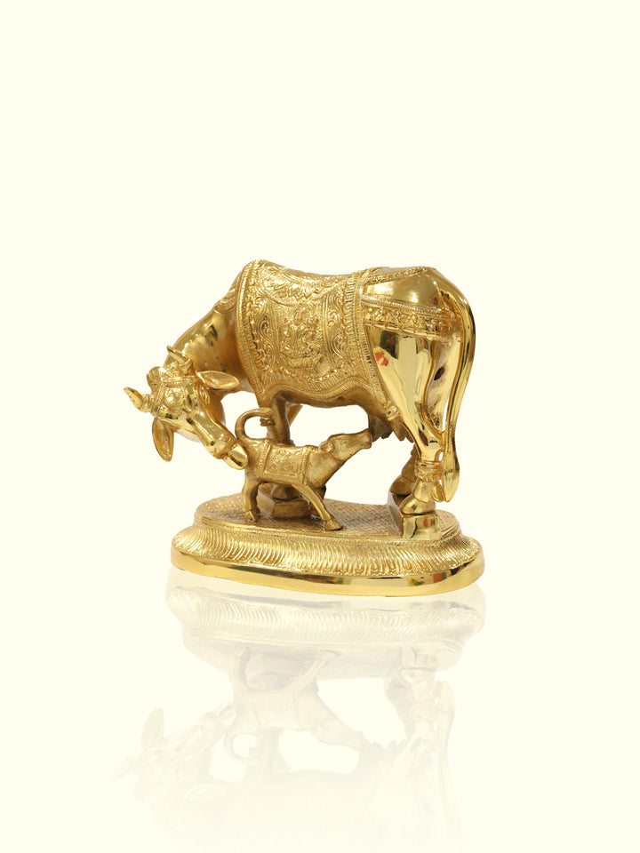 7.5" Brass Gold Cow with Calf Idol