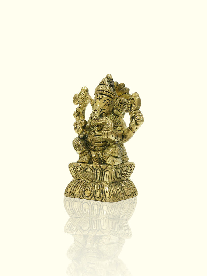 3.9" Brass Antique Square Base Ganesh Idol