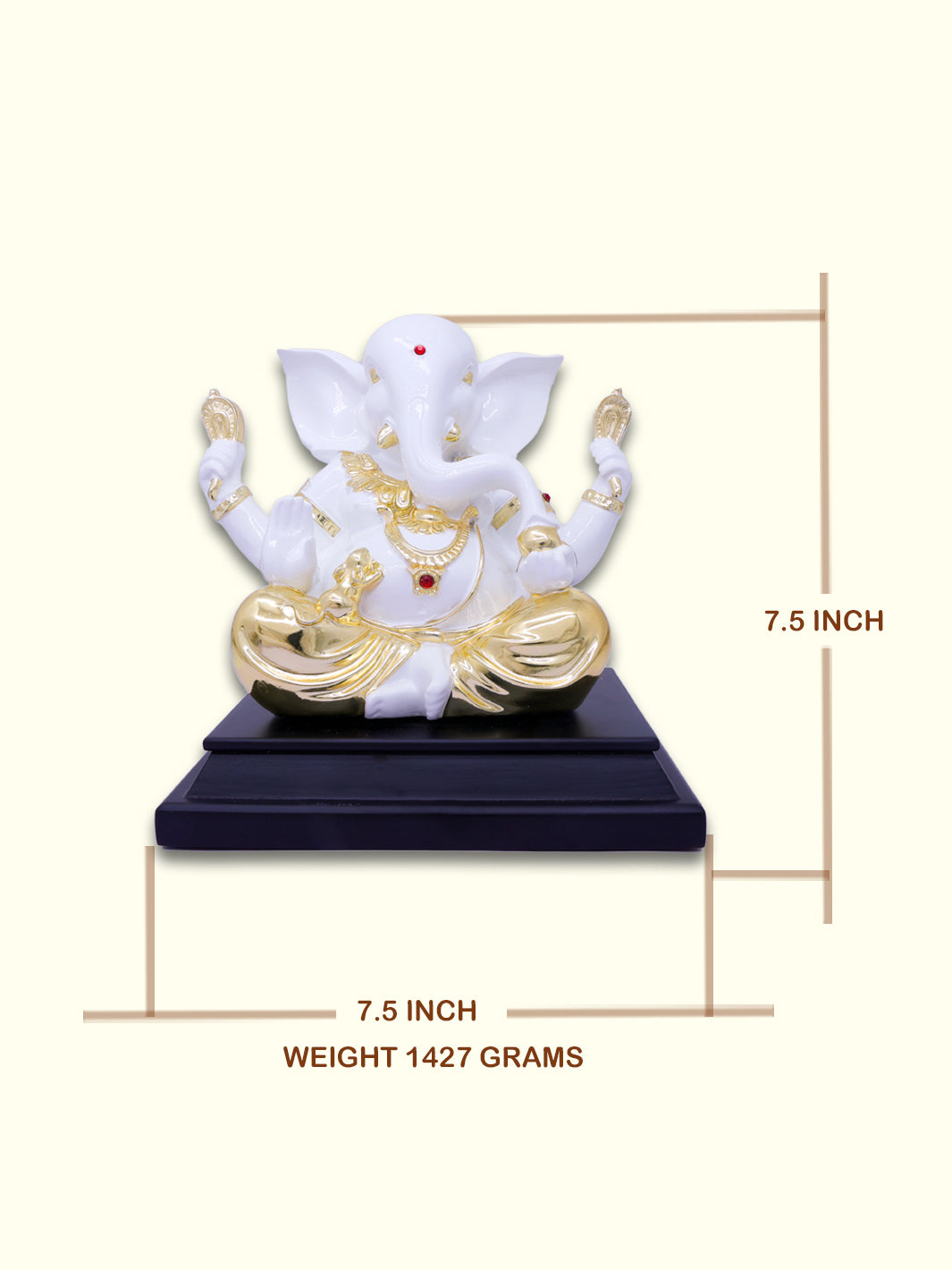 7.5" Ganapathy Statue (White with Gold colour)