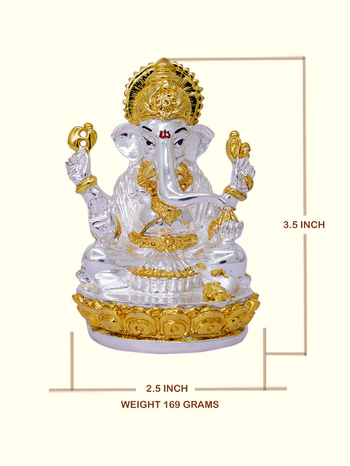 3.5" Ganesha Sitting on Lotus (White with Gold Colour)