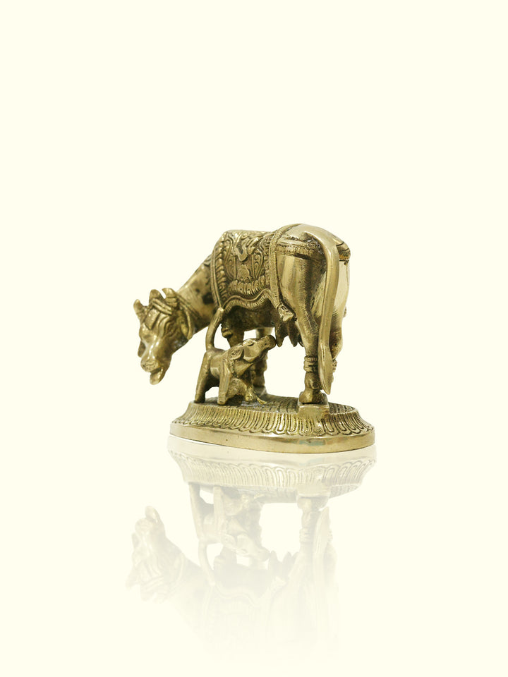 3.5" Brass Cow with Calf Idol