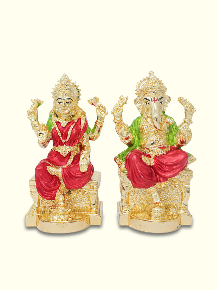 5" Lakshmi and Ganapathy Sitting on Throne (Gold Colour)